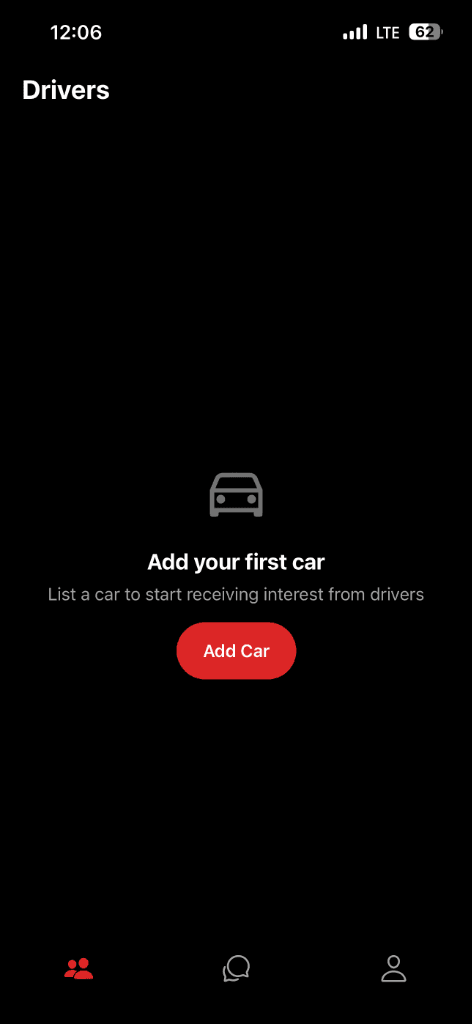 WeDrive App Interface showing driver and vehicle matching
